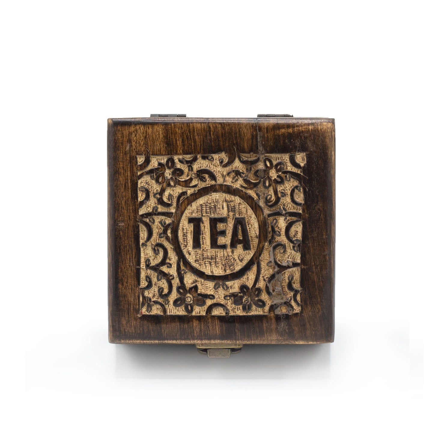 Mango Carved Tea Box (4 compartments)- 15x15x8cm