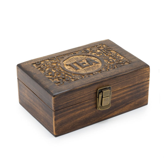 Mango Carved Tea Box - ( 9 compartments) 23x15x9.5cm