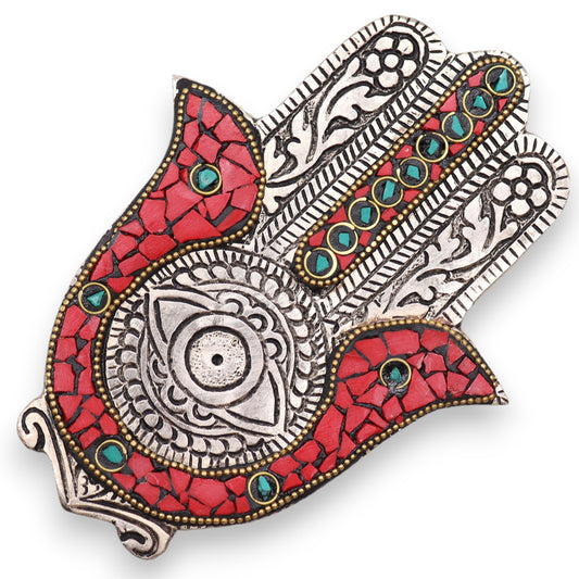 Red & Green Small Hamsa Incense Holder 13x5.5cm