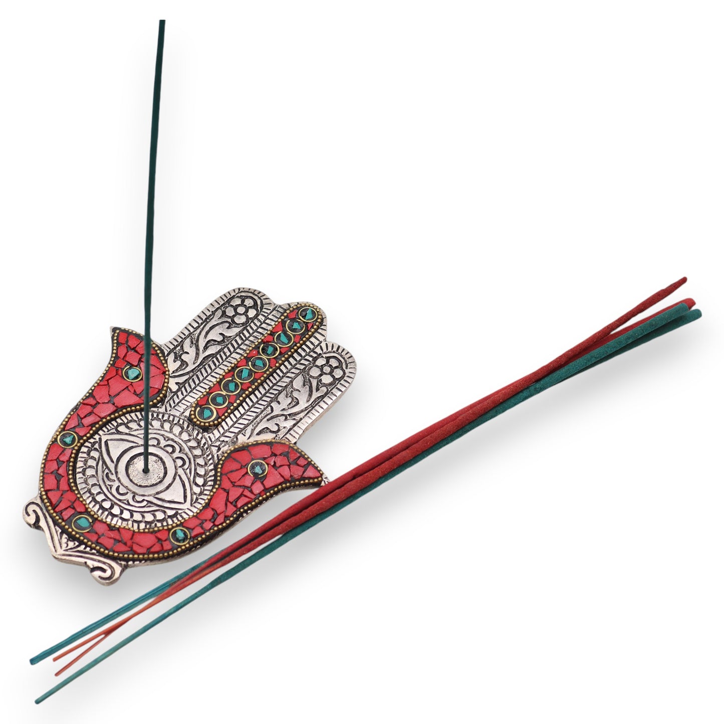 Red & Green Small Hamsa Incense Holder 13x5.5cm