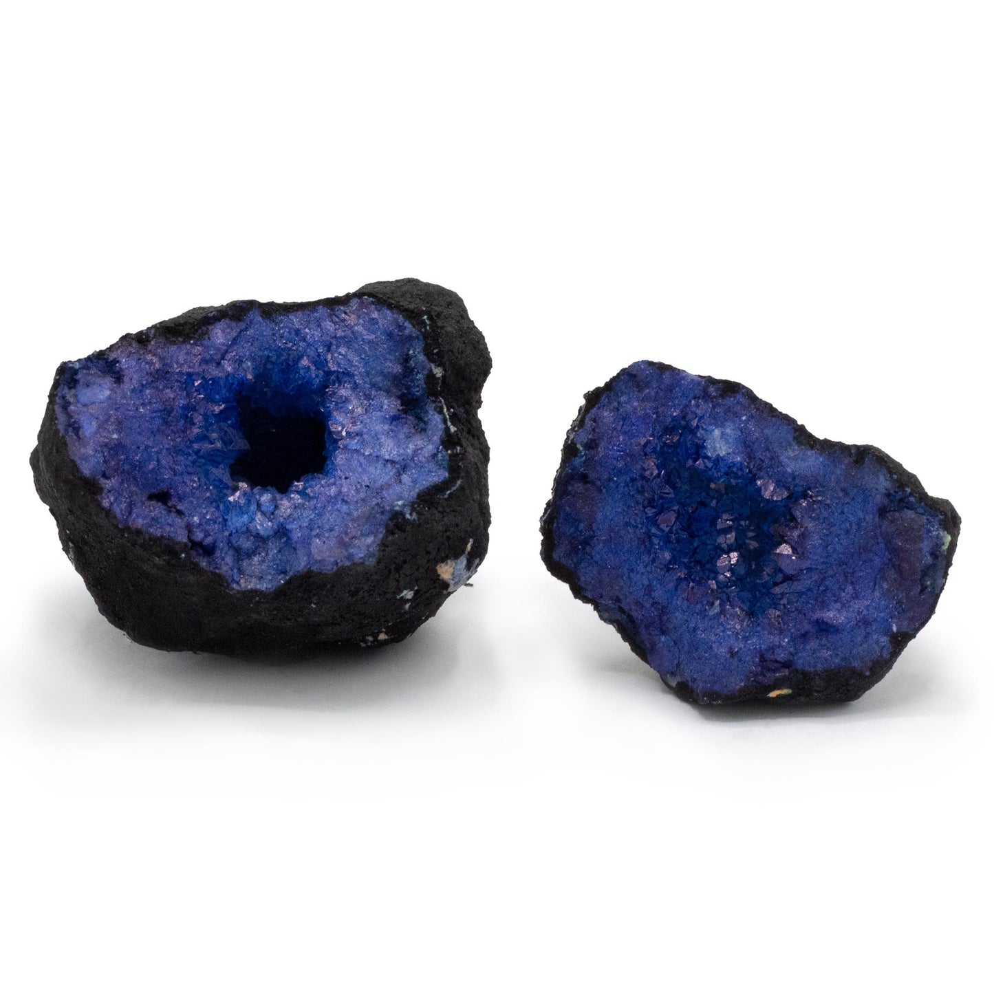 Coloured Calcite Geodes - Black Rock - Blue