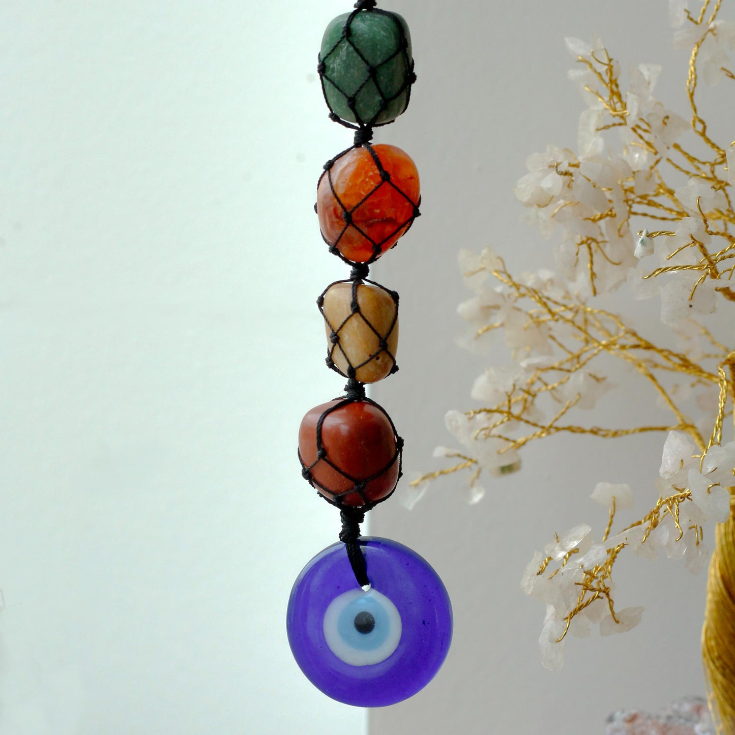 Hanging Chakra Stone  Pendant - Evil Eye