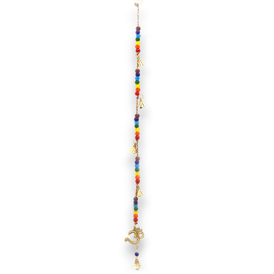 Indian Chimes - Brass OM with Chakra Beads String Bells - 53cm