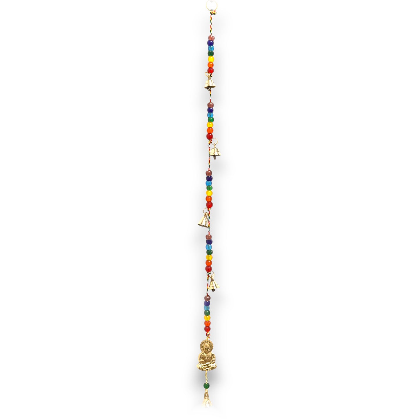 Indian Chimes - Brass Buddha with Chakra Beads String Bells - 53cm