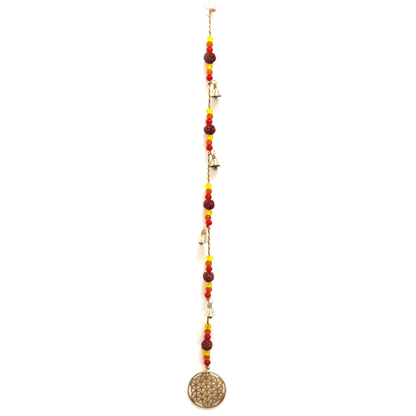 Indian Chimes - Brass Flower of Life with Rudraksha Beads String Bells - 6x63cm