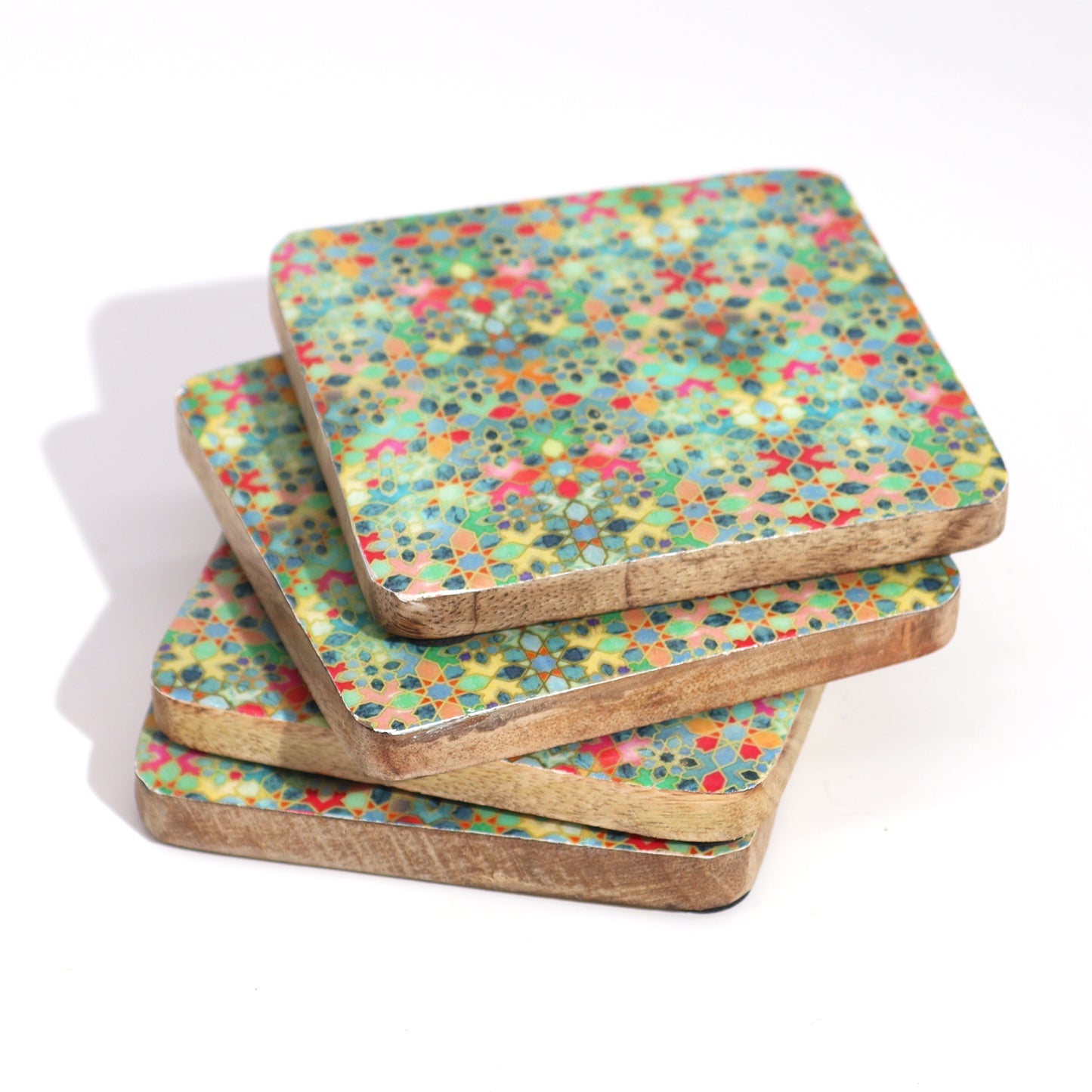 Set of 4 Square Coasters - Mediterranean Tile Pattern