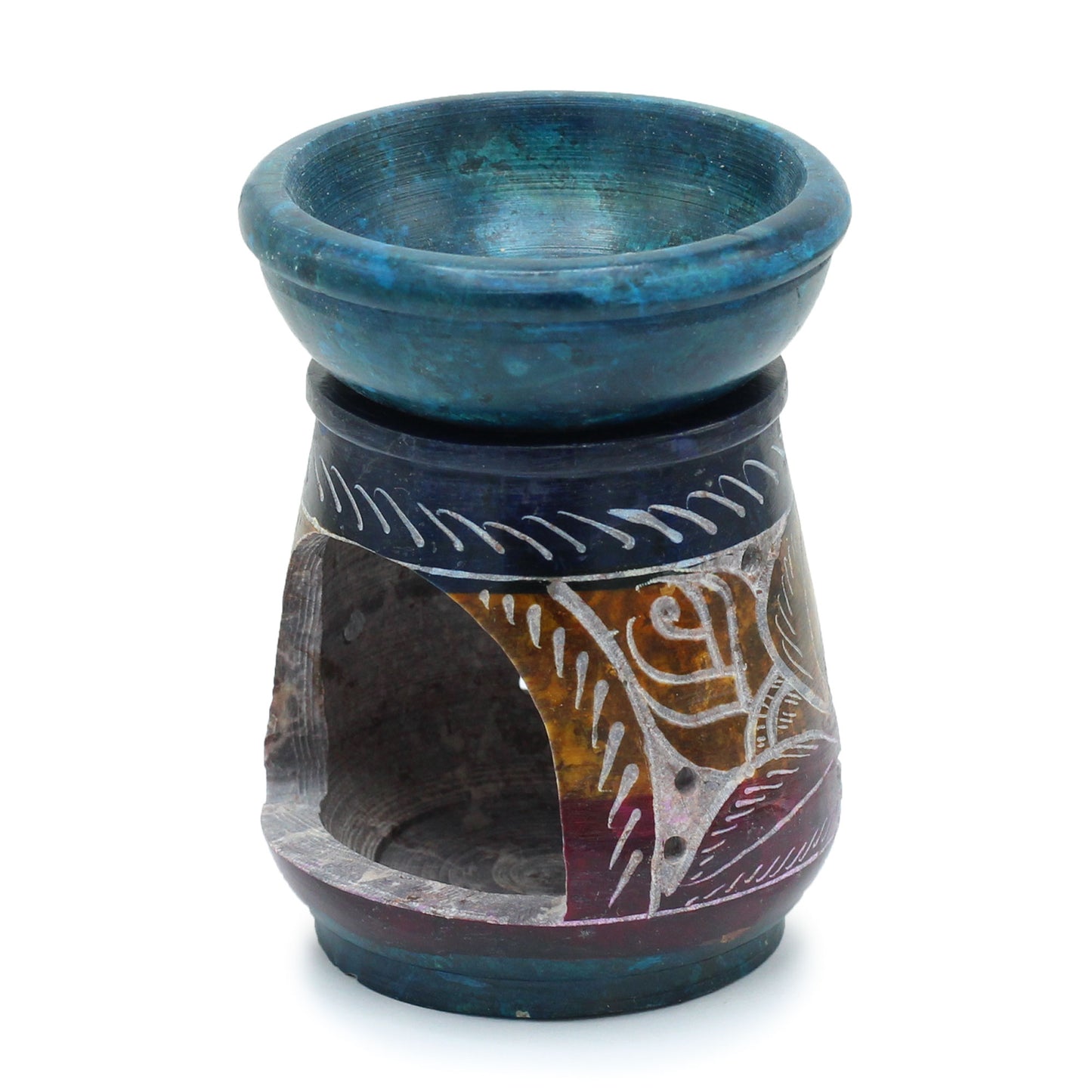 Small Coloured Soapstone Oil Burner 8cm - Flower