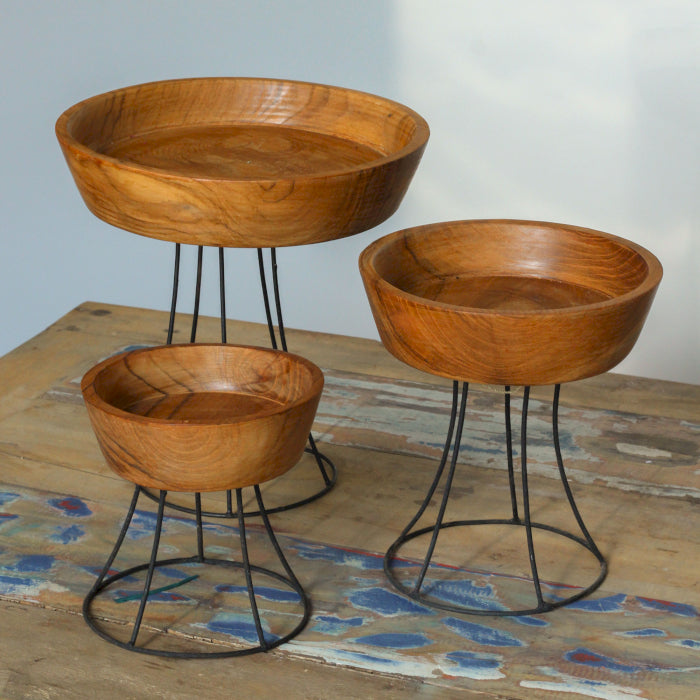 Set of 3 Elevated Teak Bowls