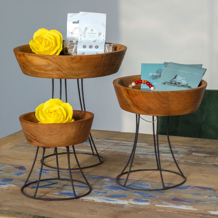 Set of 3 Elevated Teak Bowls