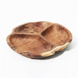 Smooth Teakwood Fruit Bowl Three Sections - 30x4cm