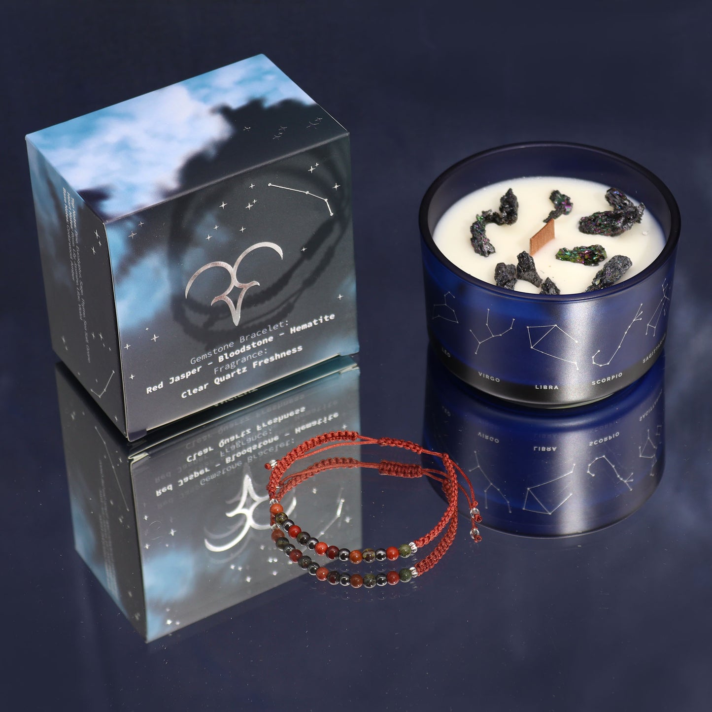 Zodiac Crystal Candle with Gemstone Bracelet - Aries