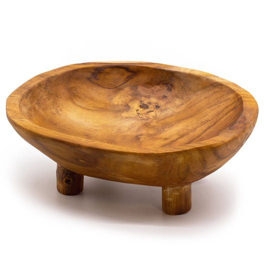 Smooth Teakwood Fruit Bowl on Legs - 30x23x10cm