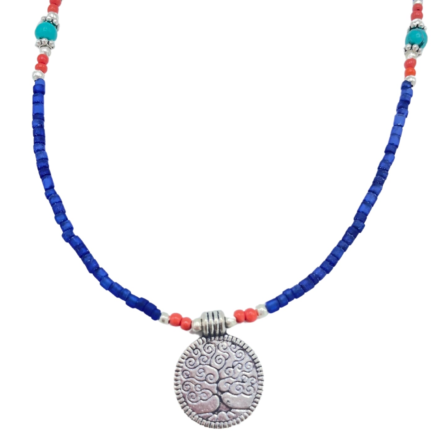 Nepalese Extra Fine Gem Necklace - Blue Onyx & Tree of Life