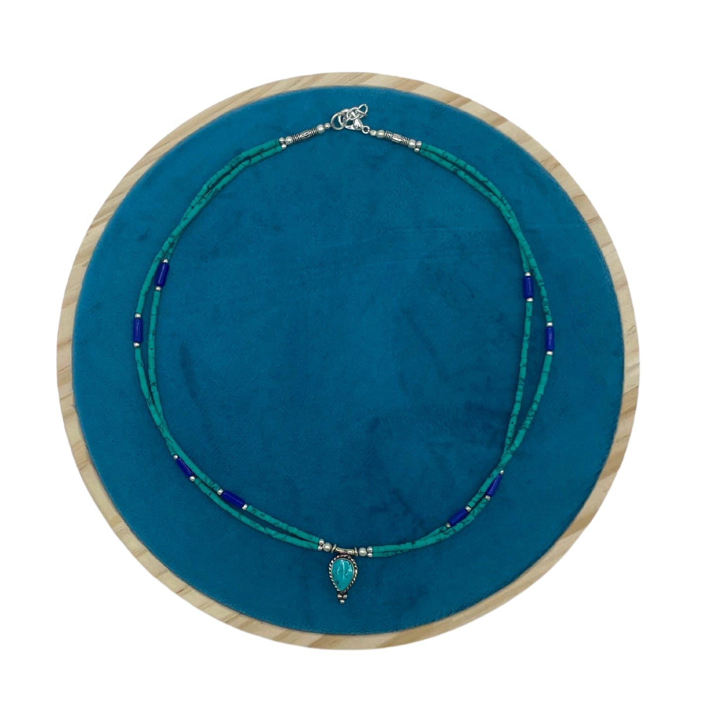 Nepalese Extra Fine Two Line Necklace - Lapis & Malachite Pendant