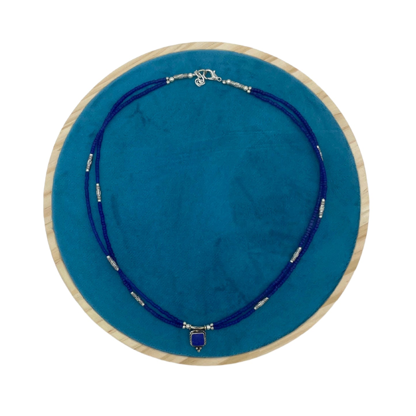 Nepalese Extra Fine Two Line Necklace - Blue Onyx & Lapis Pendant