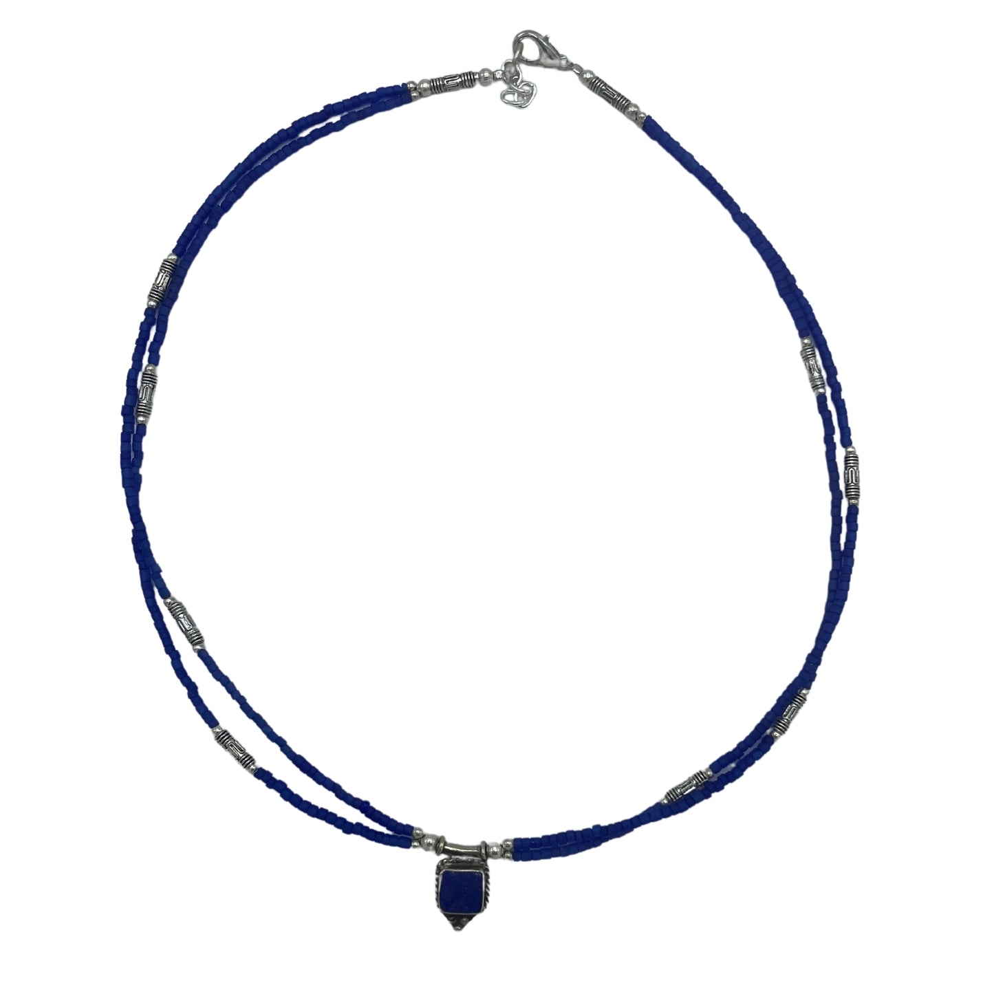 Nepalese Extra Fine Two Line Necklace - Blue Onyx & Lapis Pendant