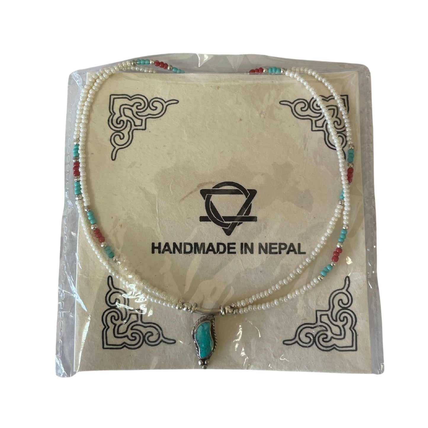 Nepalese Extra Fine Two Line Necklace - Pearl & Turquoise Pendant