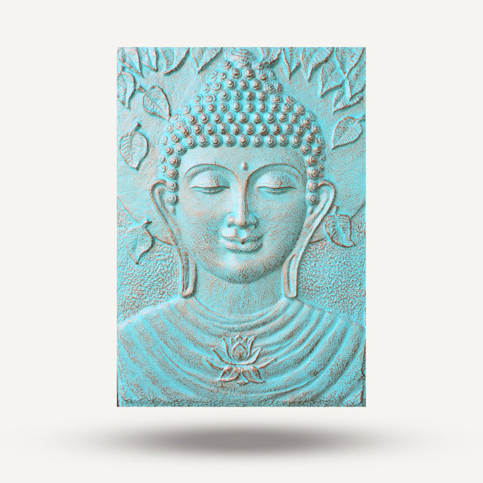 Large Buddha Iron Frame Turquoise Relief - 0.7x1m