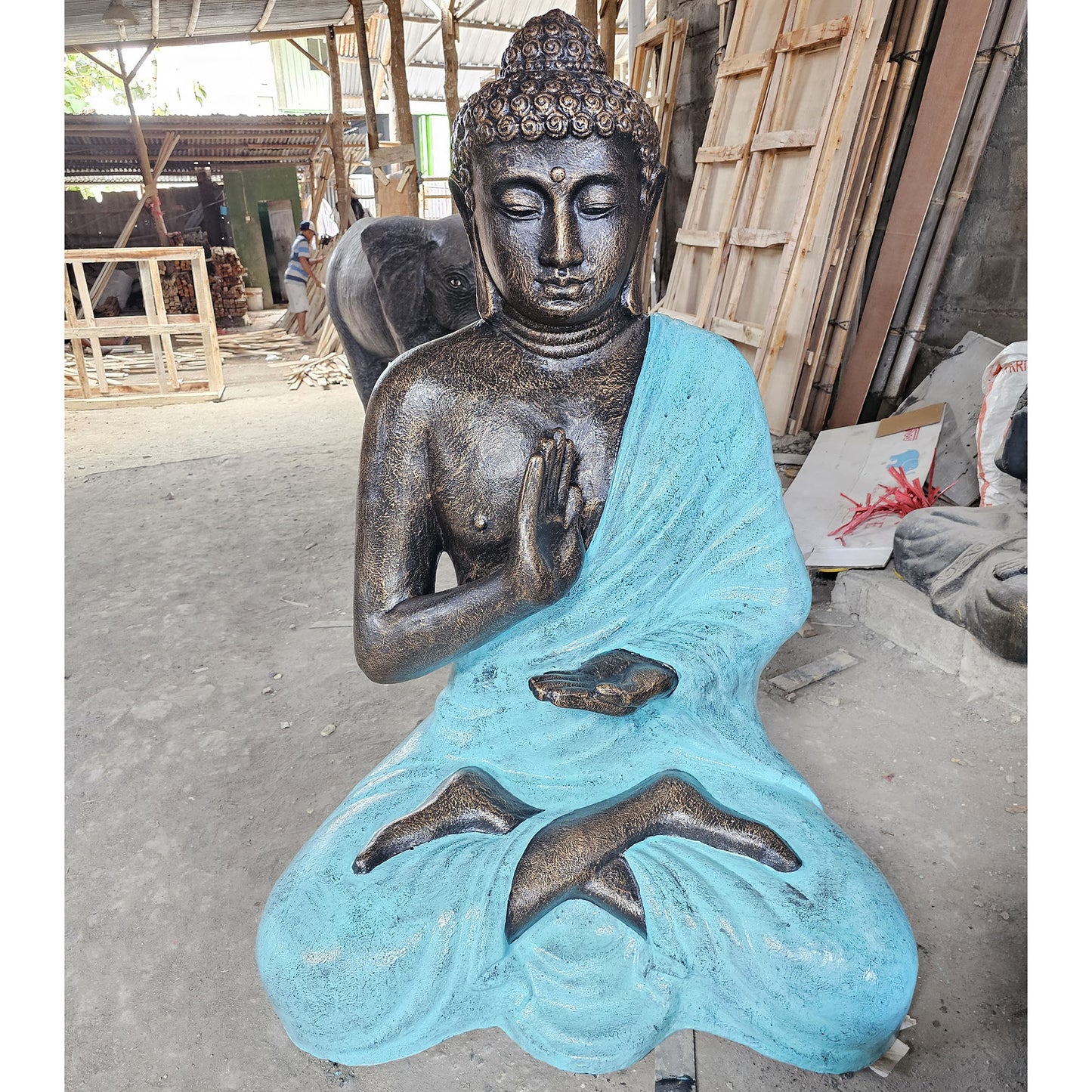 Large Turquoise & Stone Buddha Meditation in Stupa - 1.5m