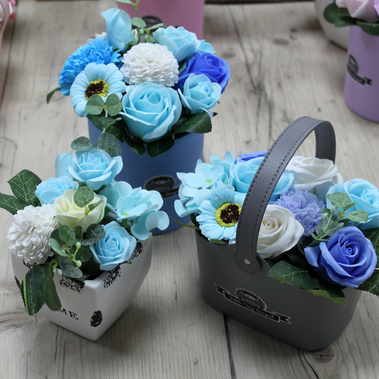 Soap Bouquet Petite Basket - Soothing Blues