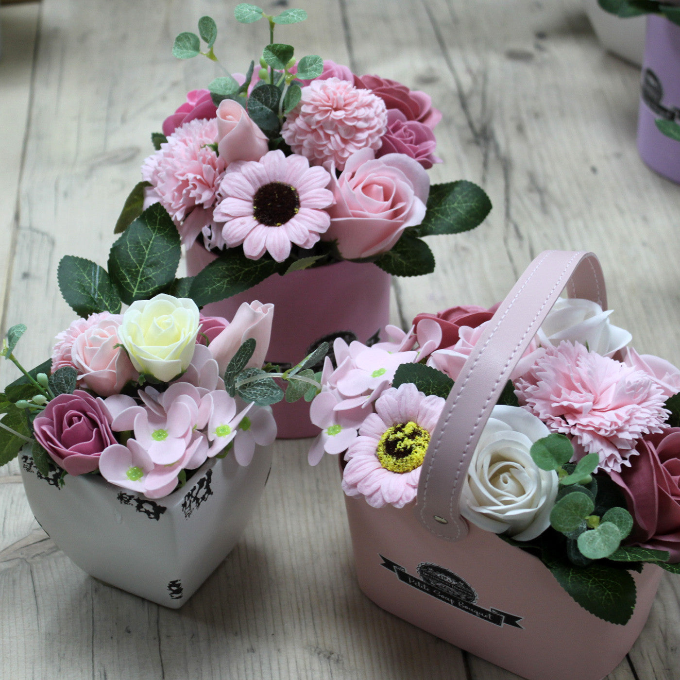 Soap Bouquet Petite Basket - Peaceful Pink