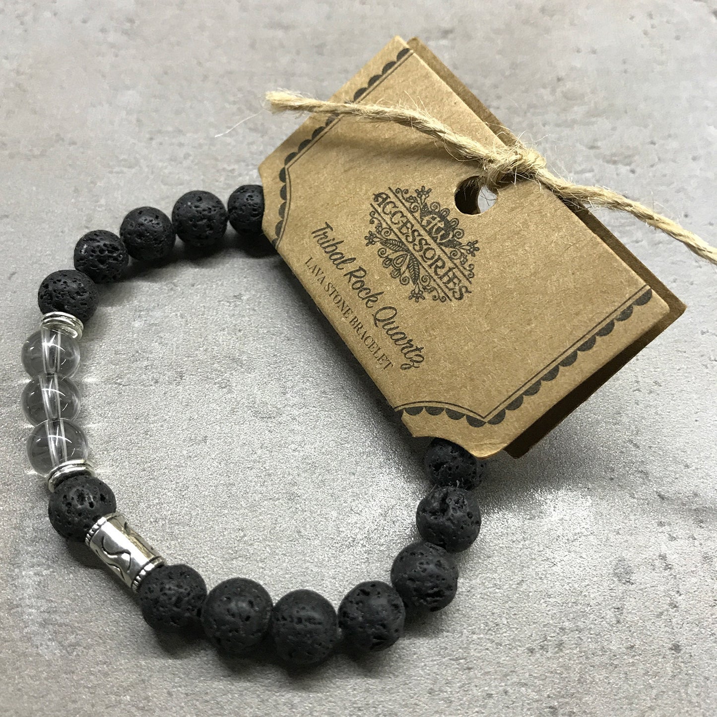 Lava Stone Bracelet - Tribal Clear Quartz