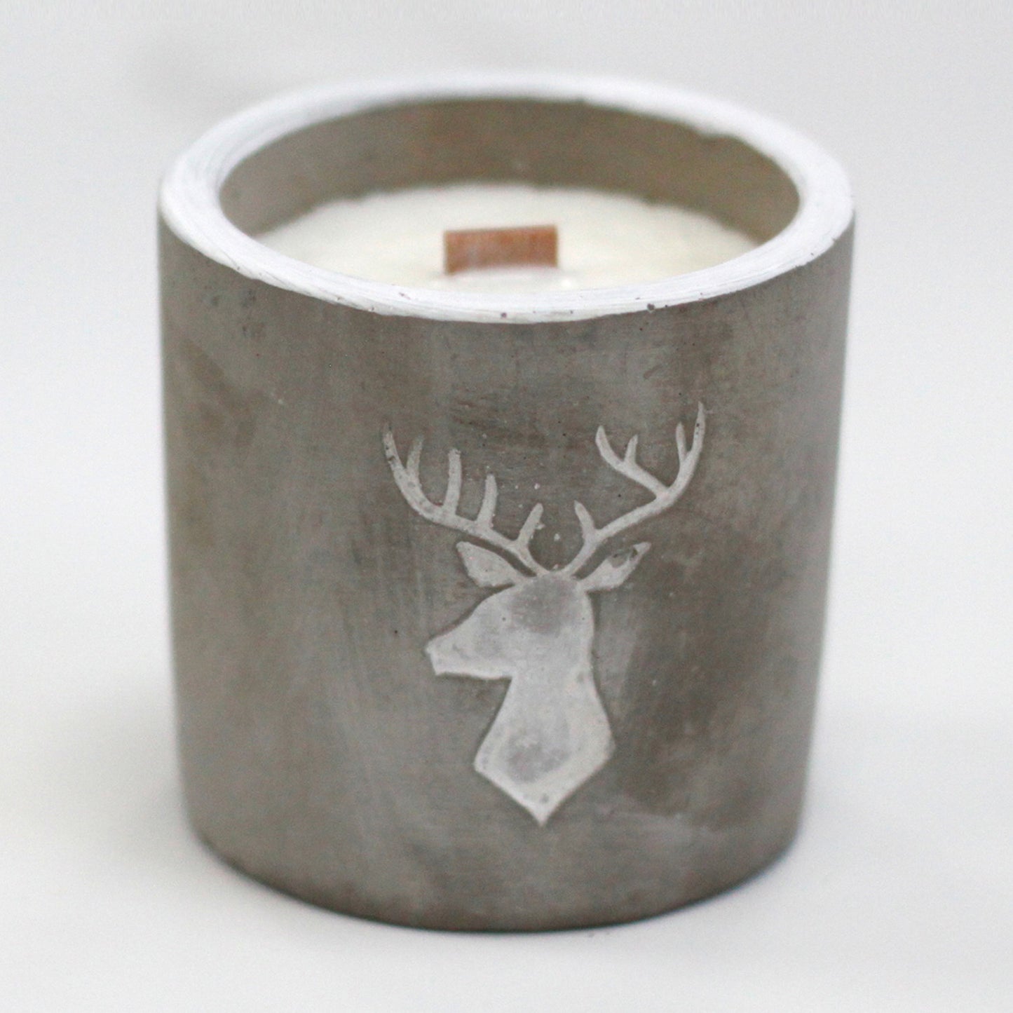 Medium Concrete Soy Woodwick Candle - Stag Head - Whiskey & Woodsmoke