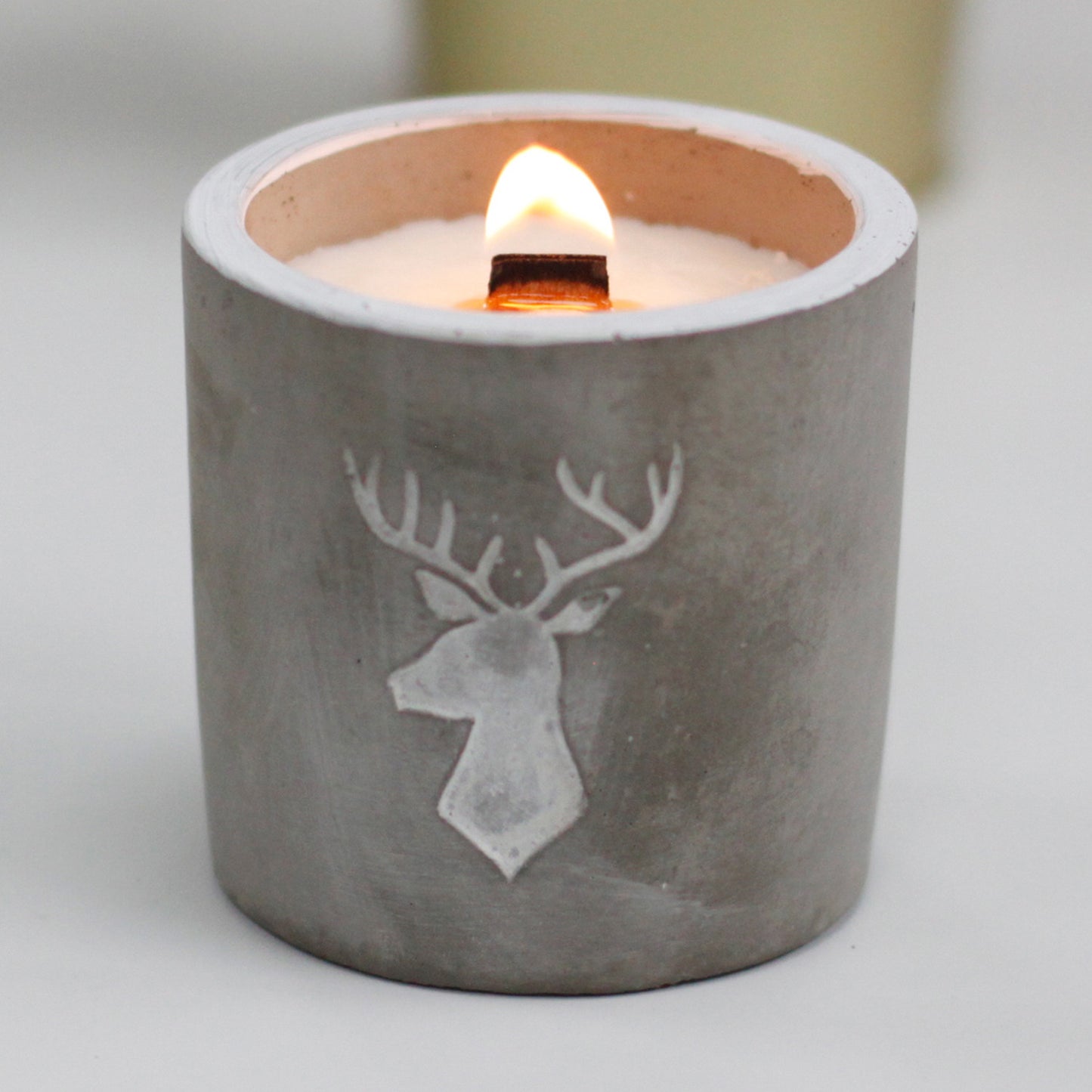 Medium Concrete Soy Woodwick Candle - Stag Head - Whiskey & Woodsmoke