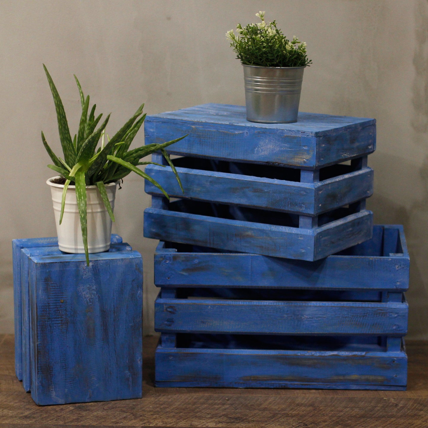 Set of 3 Storage/Display Boxes - Bluewash