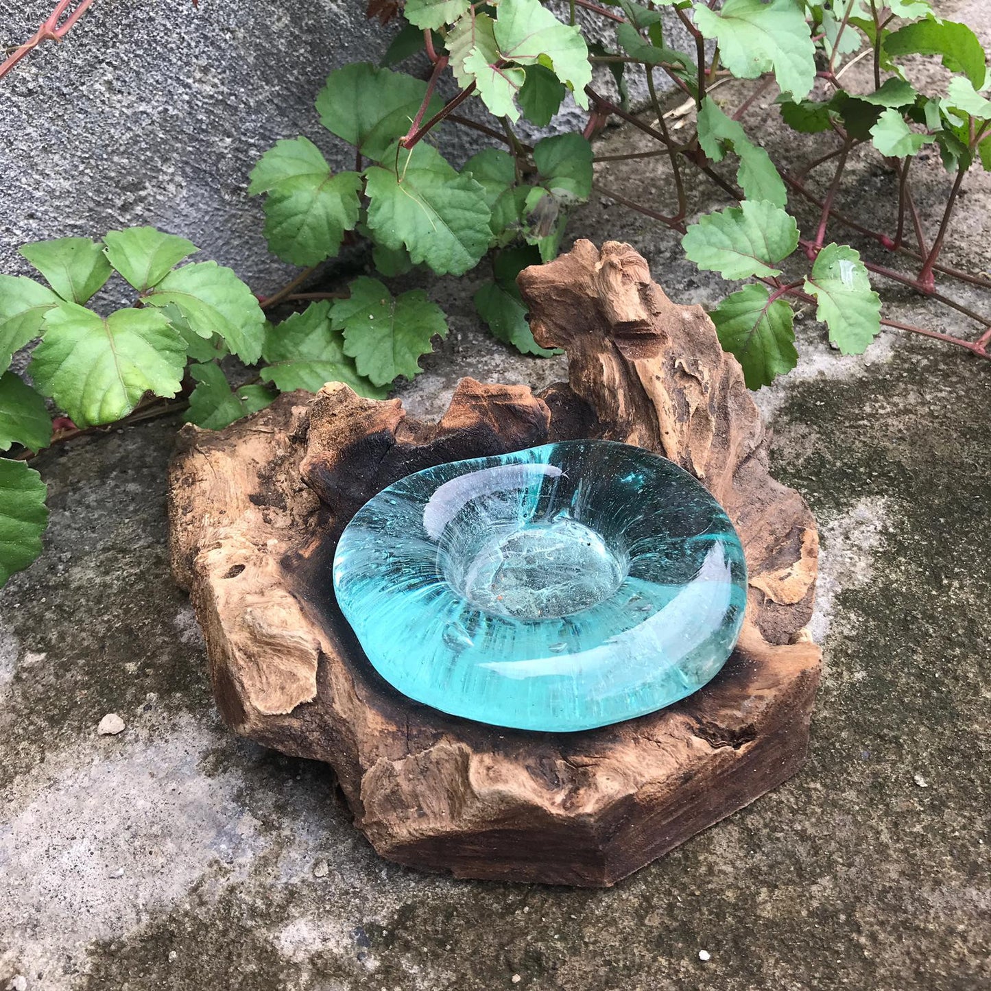 Molton Glass on Wood - Candle Holder