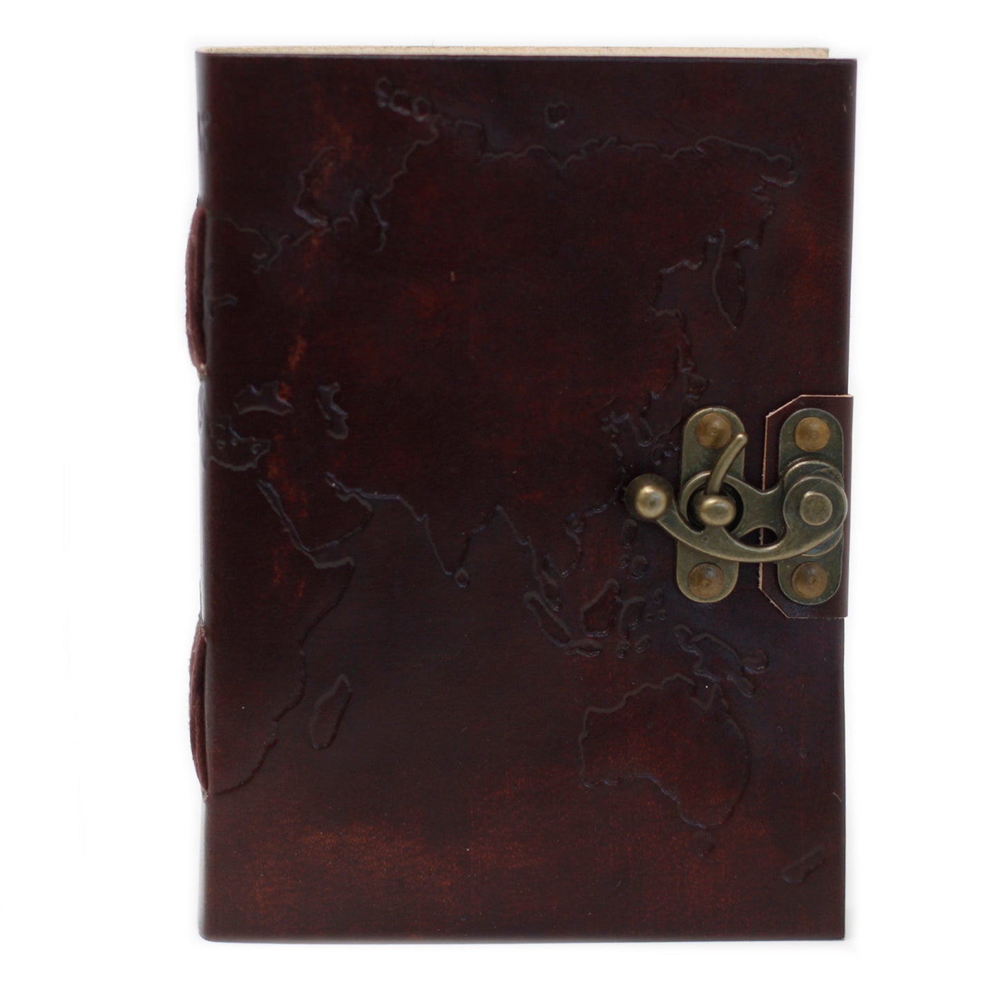 Leather World Map & Stitching Notebook (200 Pages)