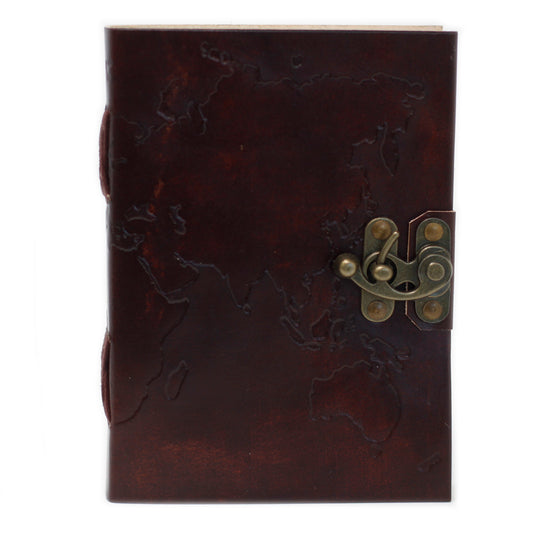 Leather World Map & Stitching Notebook (200 Pages)