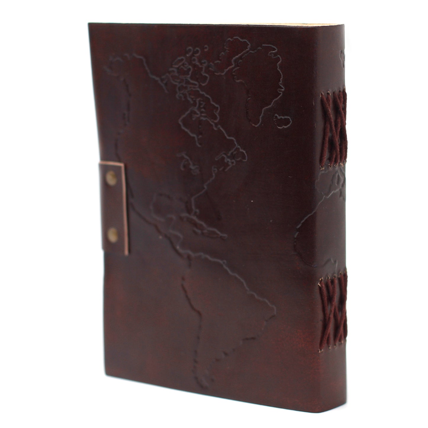 Leather World Map & Stitching Notebook (200 Pages)