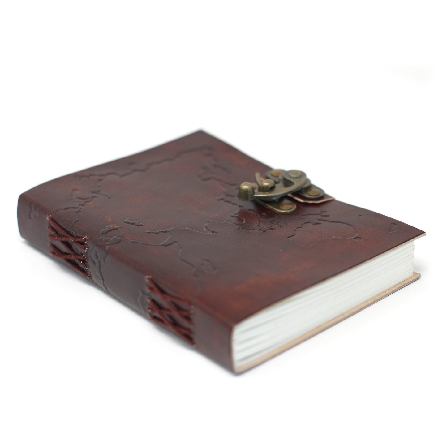 Leather World Map & Stitching Notebook (200 Pages)