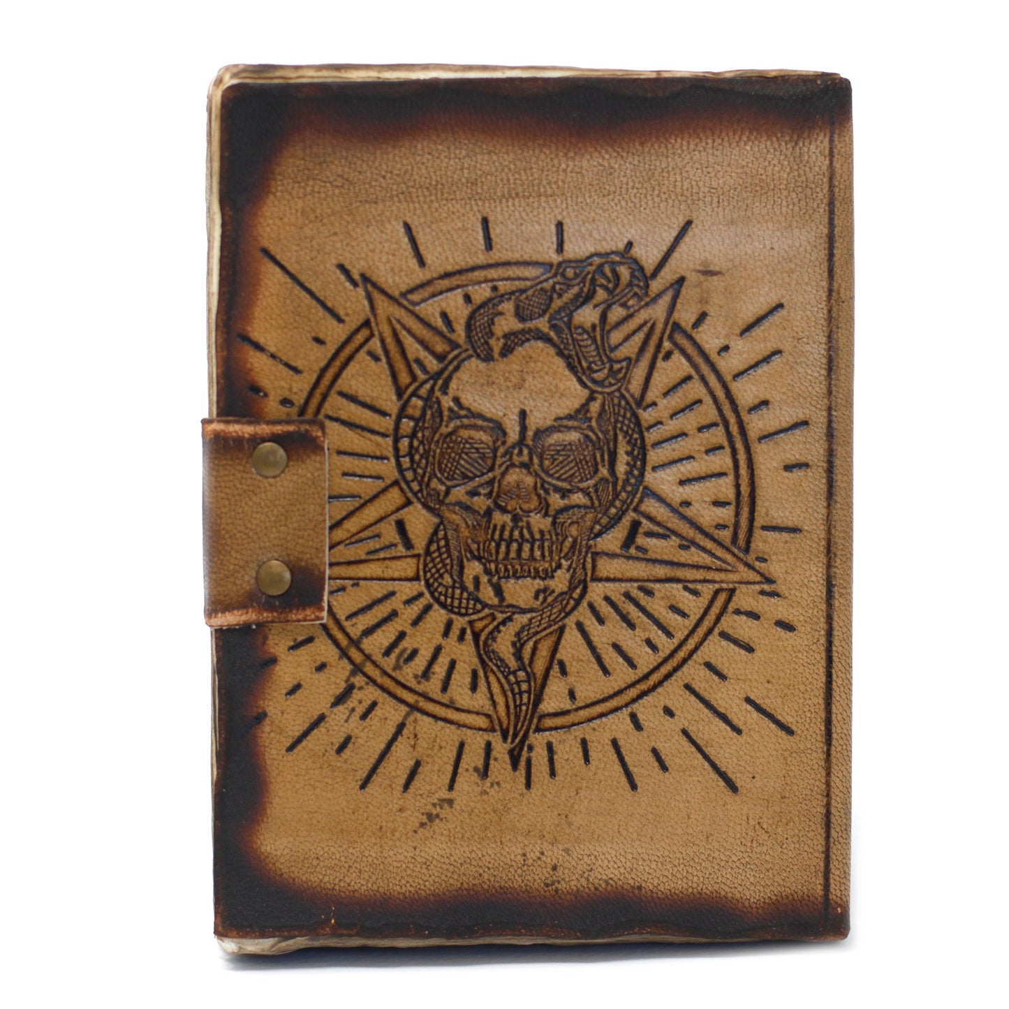 Leather Pentagon & Skull with Burns Detail Notebook (160 Pages)