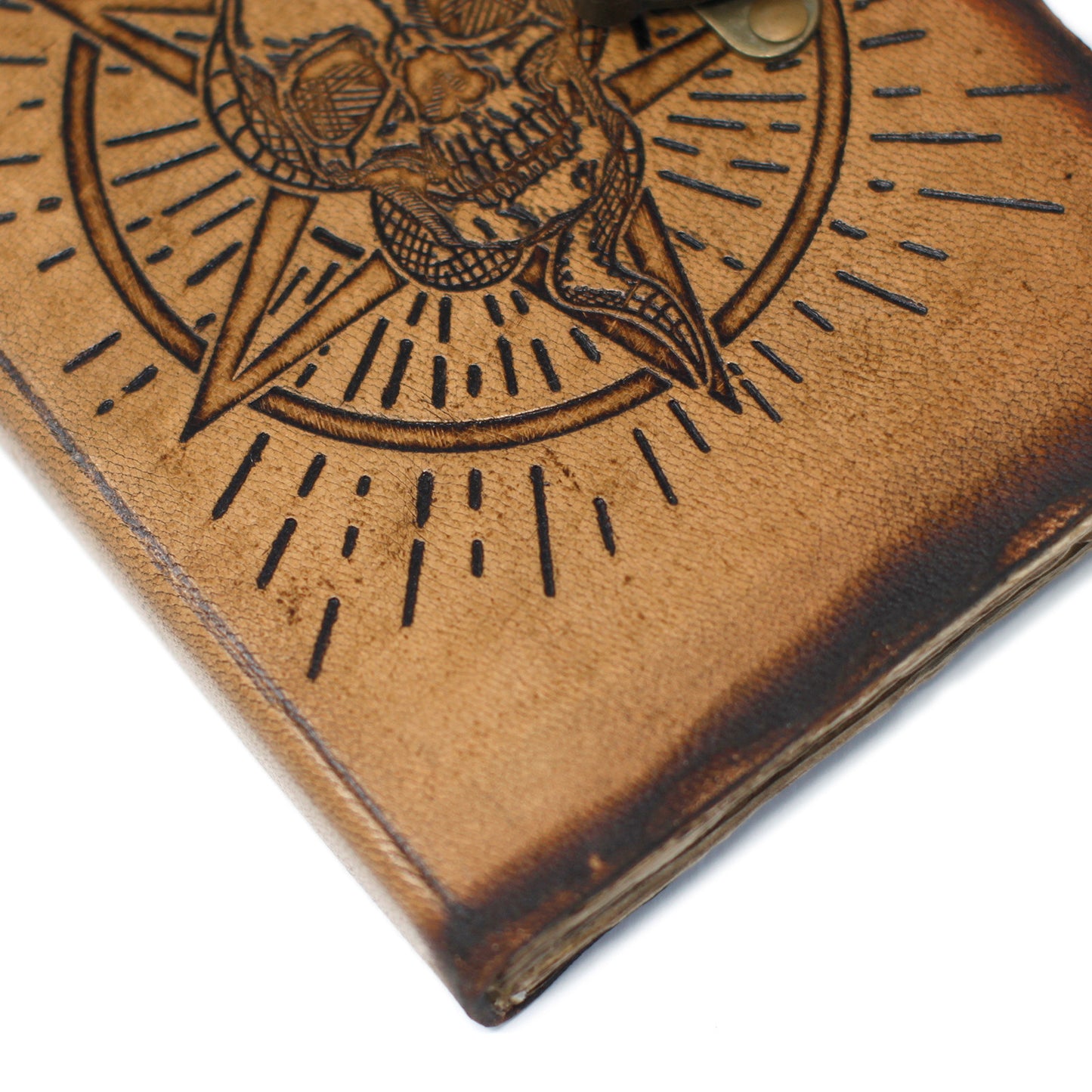 Leather Pentagon & Skull with Burns Detail Notebook (160 Pages)