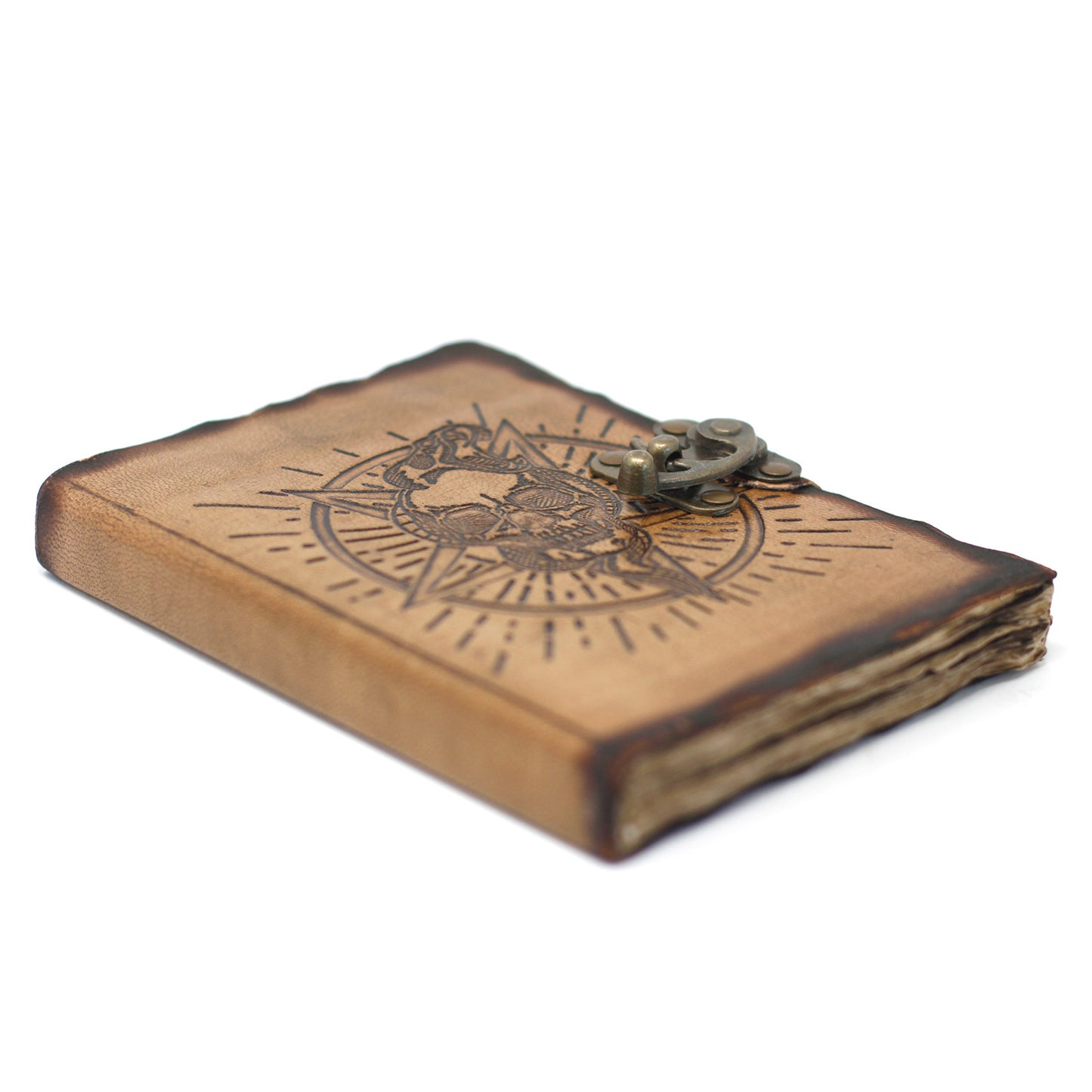 Leather Pentagon & Skull with Burns Detail Notebook (160 Pages)