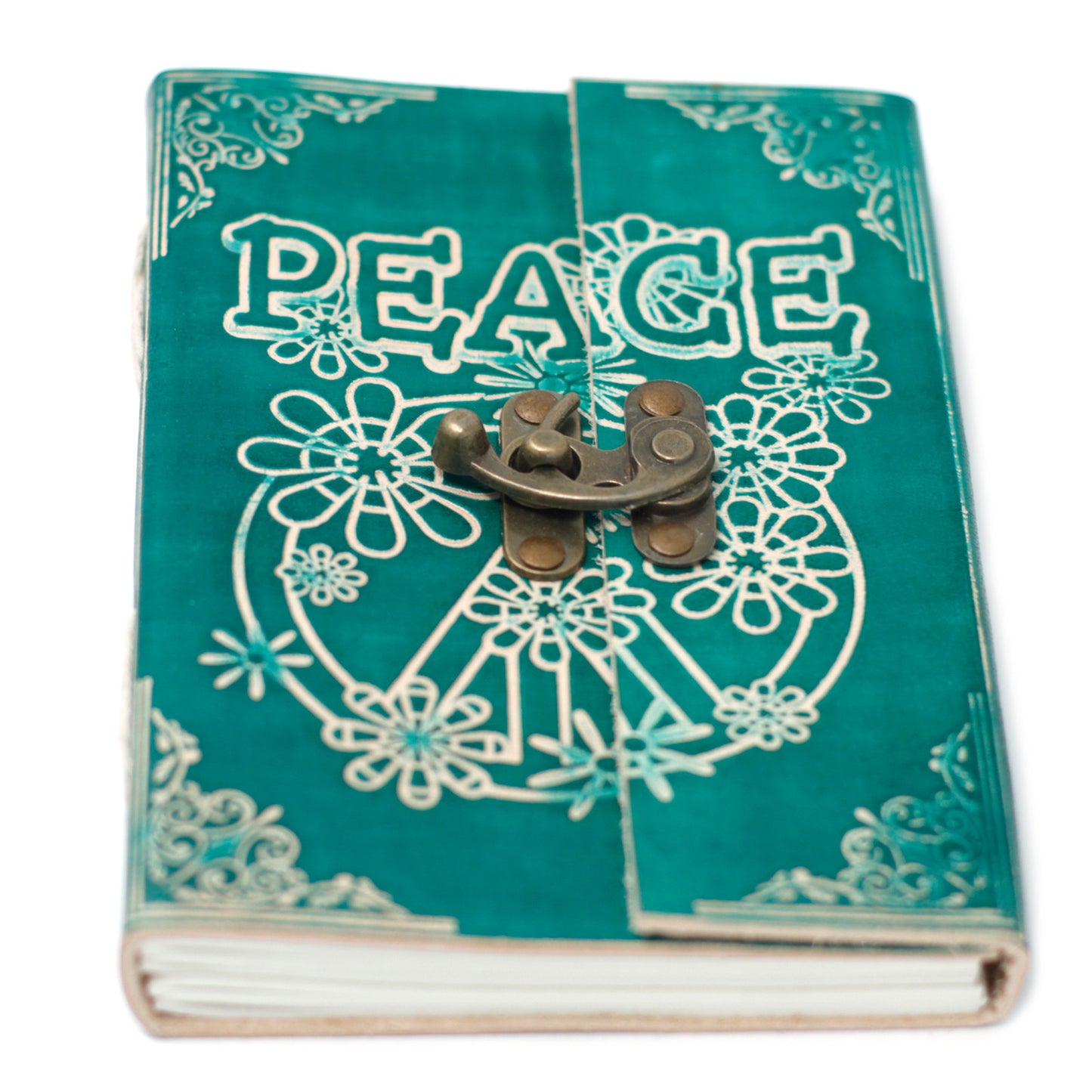 Leather Green Peace with Lock Notebook (200 Pages)