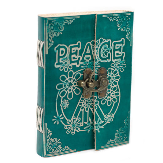 Leather Green Peace with Lock Notebook (200 Pages)