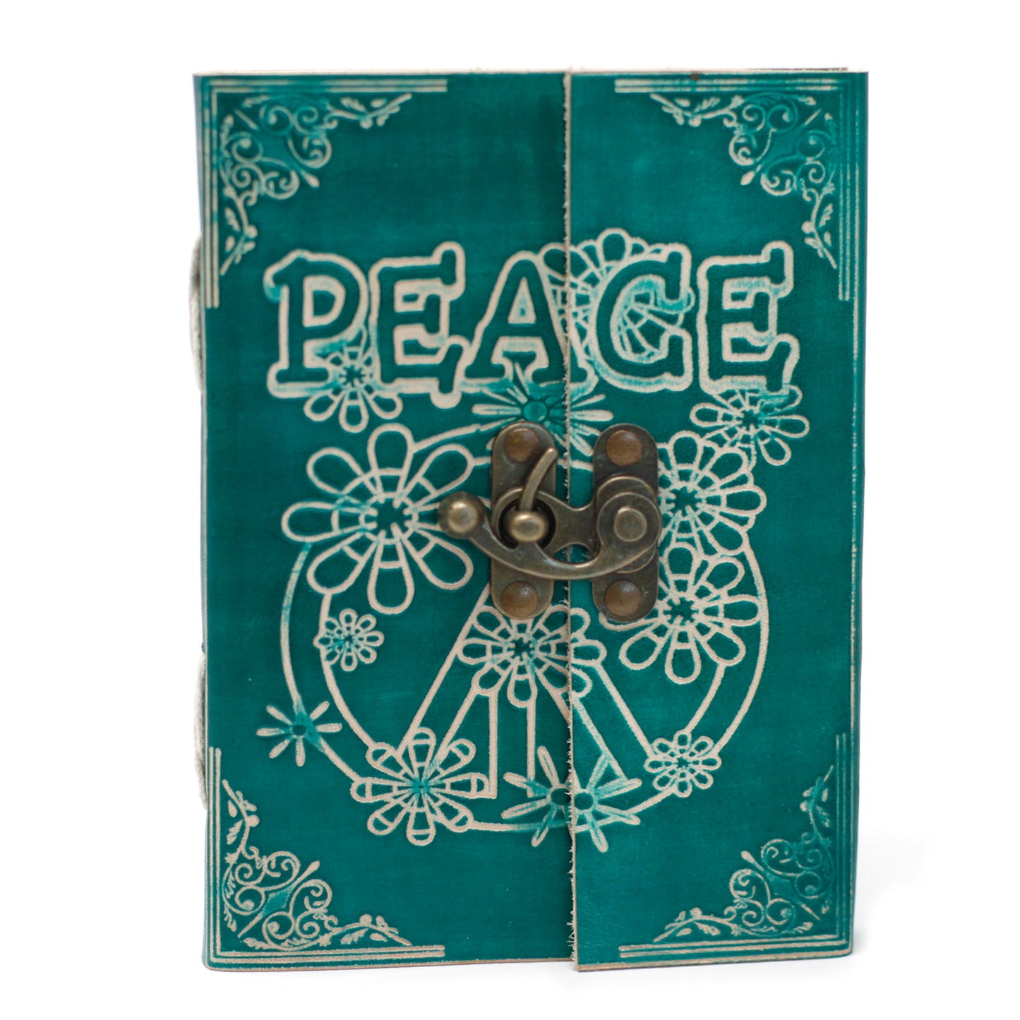 Leather Green Peace with Lock Notebook (200 Pages)