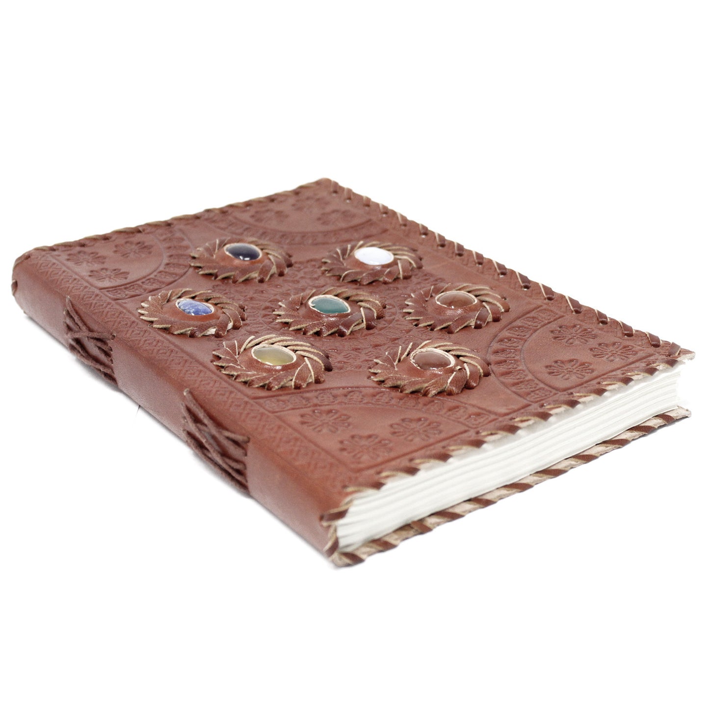 Leather Chakra Stone Notebook (200 Pages)