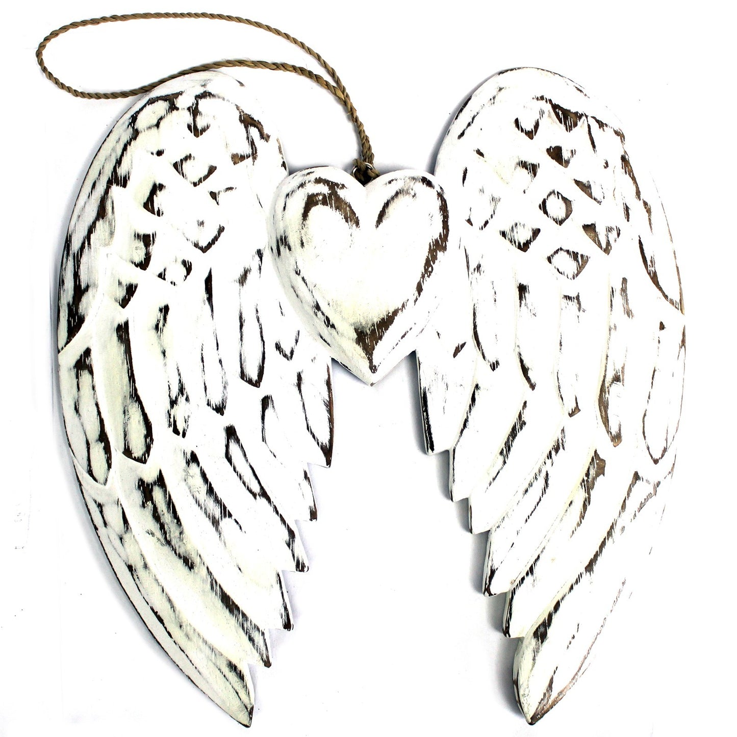 Hand Crafted Double Angel Wing & Heart - 24cm