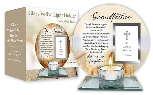 "Grandfather" Glass Memorial with Tealight Holder & Inscription