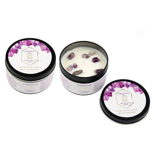 Lavender Tin Candle with Amethyst Crystals - 8cm