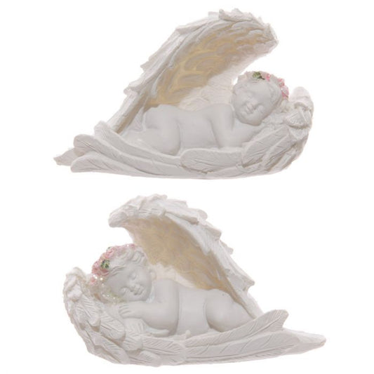 Cherub Sleeping in Wings with Rose Design