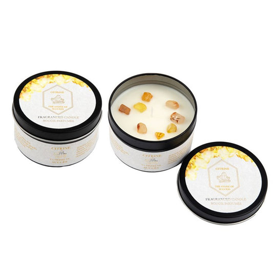 Summer Garden Tin Candle with Yellow Citrine Crystals - 8cm