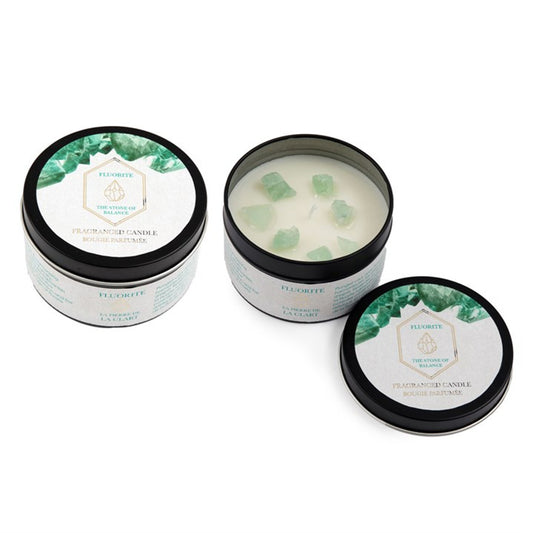 Black Tea Vetiver Tin Candle with Fluorite Crystals - 8cm
