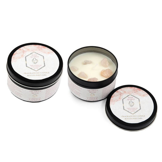 Rose & Eucalyptus Tin Candle with Rose Quartz Crystals - 8cm