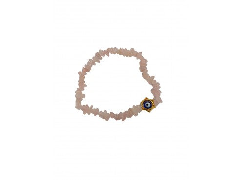 Rose Quartz Chip Bracelet with Gold Star & Turkish Eye