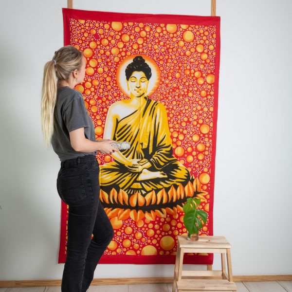 Red/Orange Buddah Cotton Tapestry (210 x 130 cm)